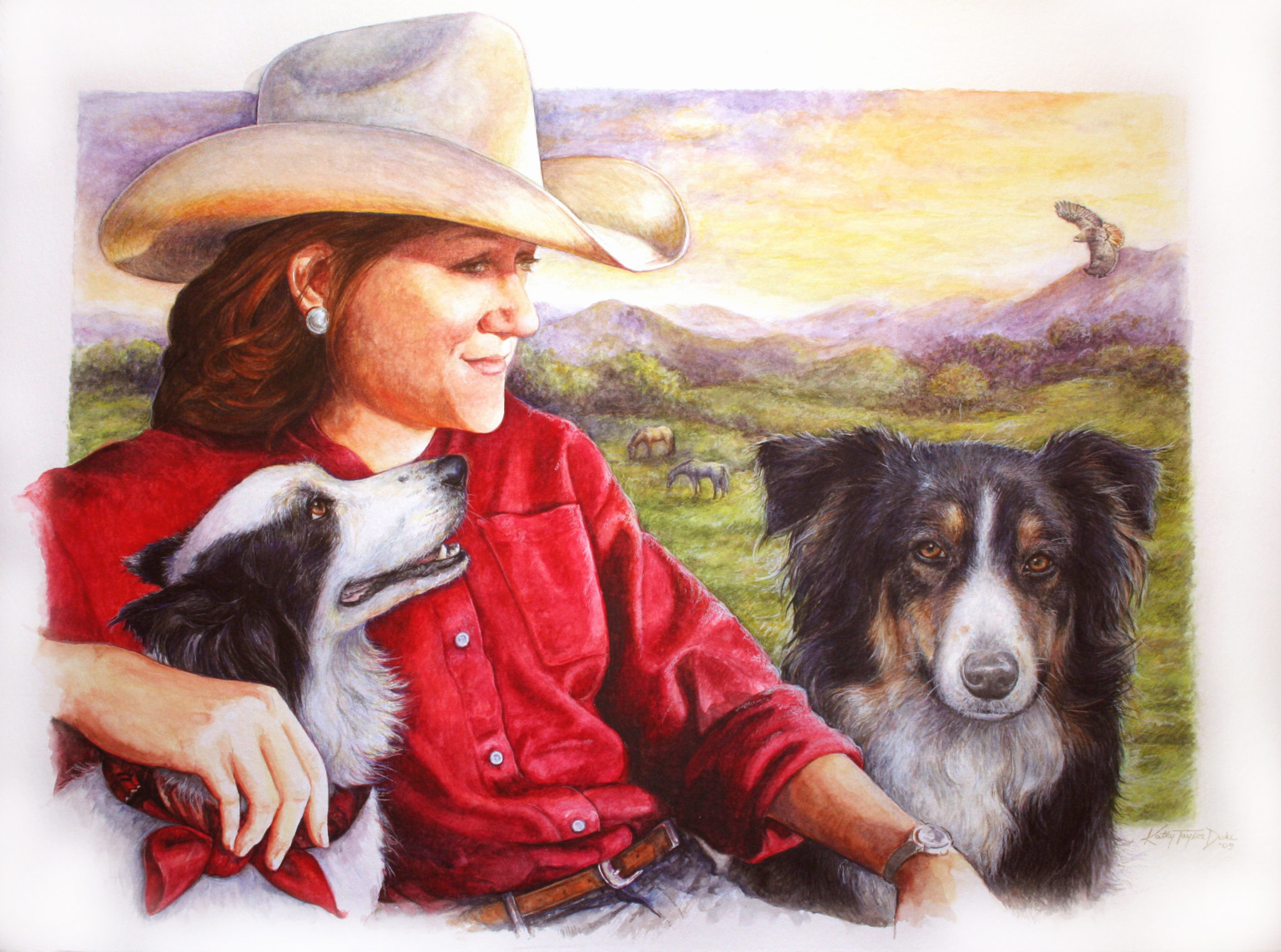 ktdukeartist- portrait-watercolor and colored pencil-dogs and people-reflecting on dream