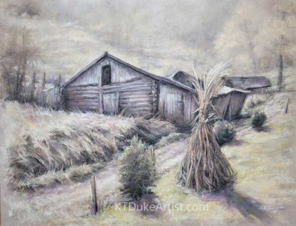 KTDukeArtist- Pastel drawing-"old homeplace"-barn-Appalachian Mountains-mountain hollow