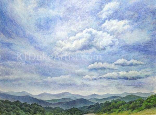 KTDukeArtist-Watercolor and colored pencil-mixed media painting-Blue Ridge Mountains-skyscape-landscape-Blue Ridge Big Sky