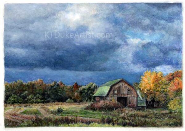 KTDukeArtist - watercolor/coloredpencil, landscape-farm with storm approaching